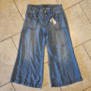 Level 99 Women's Wide Leg Crop Blue Jeans Size 30